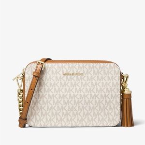 Michael Michael Kors Ginny Medium Logo Crossbody Bag (Vanilla/Acorn)